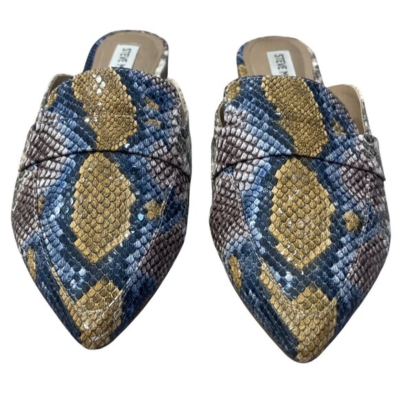 Steve Madden Snake Print Mule Loafer Shoe Flavor Blue Yellow Size 8 - Picture 3 of 11